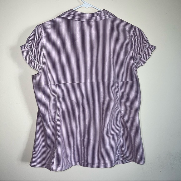 Torrid Lavender and White Thin Striped Cap ruffle Sleeved Button Down Blouse 2 - Picture 5 of 8